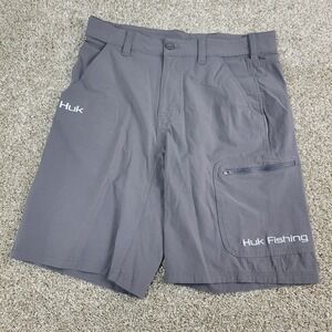 Huk Performance Fishing Mens Medium Solid Gray Zip Cargo Shorts